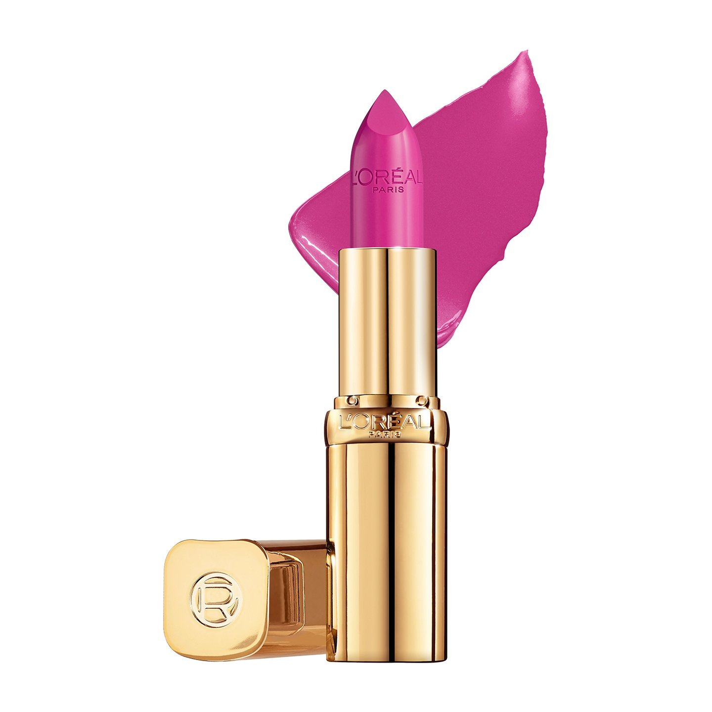 Farbbeispiel und geoeffneter Lippenstift Color Riche Satin in der Farbe Paris Paris